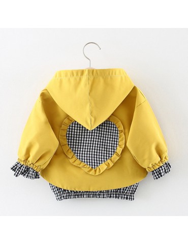 Cute Girls Heart Patchwork Zipper Hooded Jackets Coat For 4Y-15Y