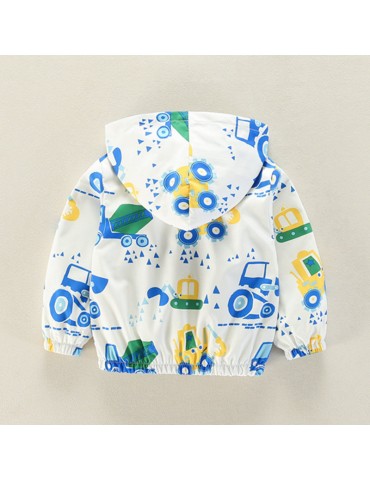 Cartoon Pattern Girls Boys Kids Hooded Coats Windbreaker Jackets For 2Y-9Y