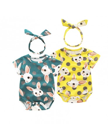 Cute Animal Pattern Baby Summer Jumpsuit with Headband For 0-24M