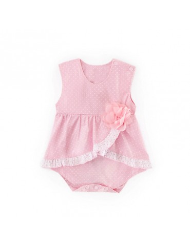 Pink Sweet Flower Decor Cotton Baby Girls Jumpsuit For 6-24M