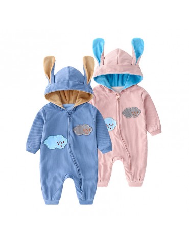 Cute Baby Hooded Zipper Jumpsuit For 0-24M