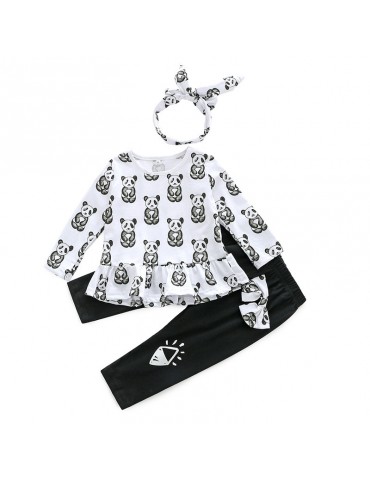 3Pcs Panda Print Baby Girls Casual Sets For 0-2Years