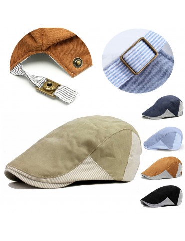 Men Stripe Cotton Ivy Thin Beret Cap Newsboy Adjustable Fashion Comfortable Sun Hat