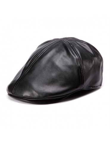 Men Women Artificial Leather Ivy Beret Cap Bonnet Newsboy Cabbie Gatsby Flat Golf Hat