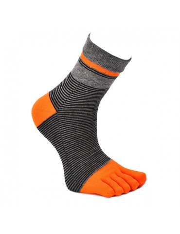 Men Stripe Deodorant Cotton Five Toe Socks Casual Breathable Soft Tube Socks