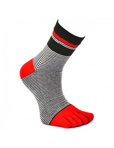 Men Stripe Deodorant Cotton Five Toe Socks Casual Breathable Soft Tube Socks