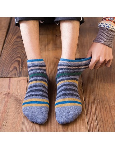 Men Spring Summer Cotton Breathable Sweat Boat Socks Comfortable Casual Stripe Invisible Socks