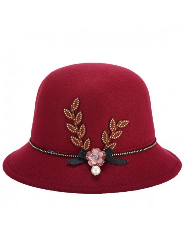 Women Elegant Felt Fedoras Top Hat Casual Floral Bowknot Decoration Bucket Hat