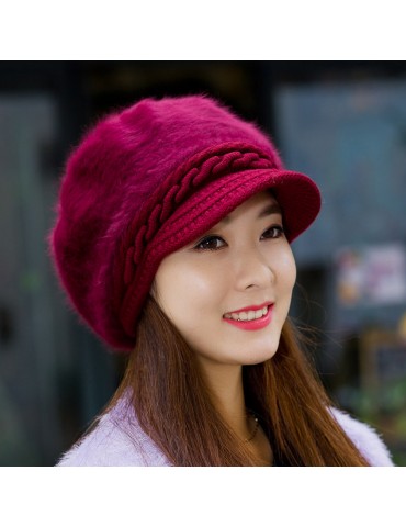 Womens Knitted Woolen Stripe Beret Cap Elegant Ladies Hats Fashionable Comfortable Caps