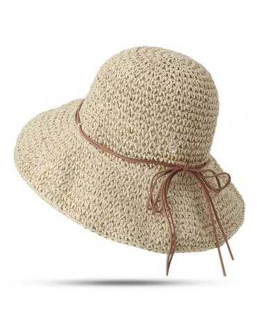 Women Foldable Sunscreen Anti-UV Bucket Straw Hat Outdoor Casual Travel Beach Sea Hat