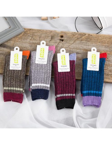 Men Women Vintage Patchwork Breathable Cotton Stripe Middle Tube Socks Comfortable Kintted Socks