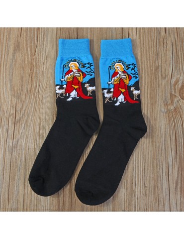 Men Famous Painting Series Cotton Middle Tube Socks Lovers Couple Socks Casual Sport Socks