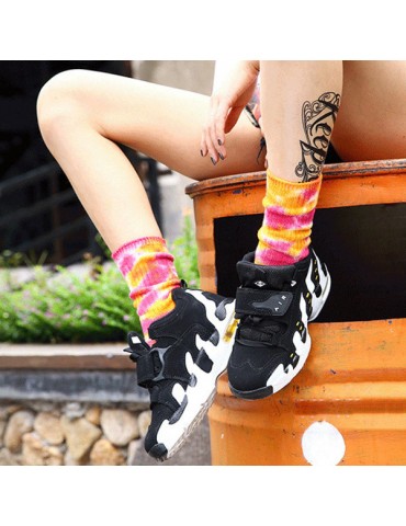 Women Colorful Breathable Cotton Long Tube Socks Leisure Thick Line Vertical Stripes Socks