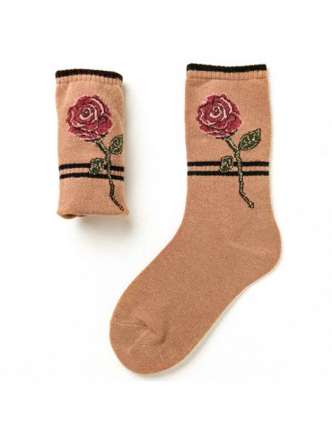 Womens Cotton Embroidery Retro Antibacterial Deodorant Beri Socks Breathable Sport Middle Tube Socks