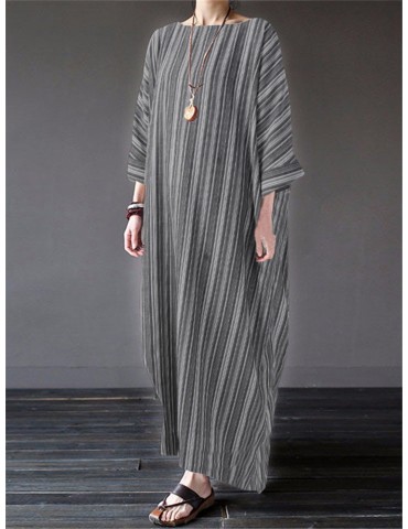 Vintage Kaftan Striped Loose Maxi Dress