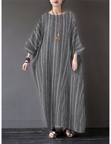 Vintage Kaftan Striped Loose Maxi Dress